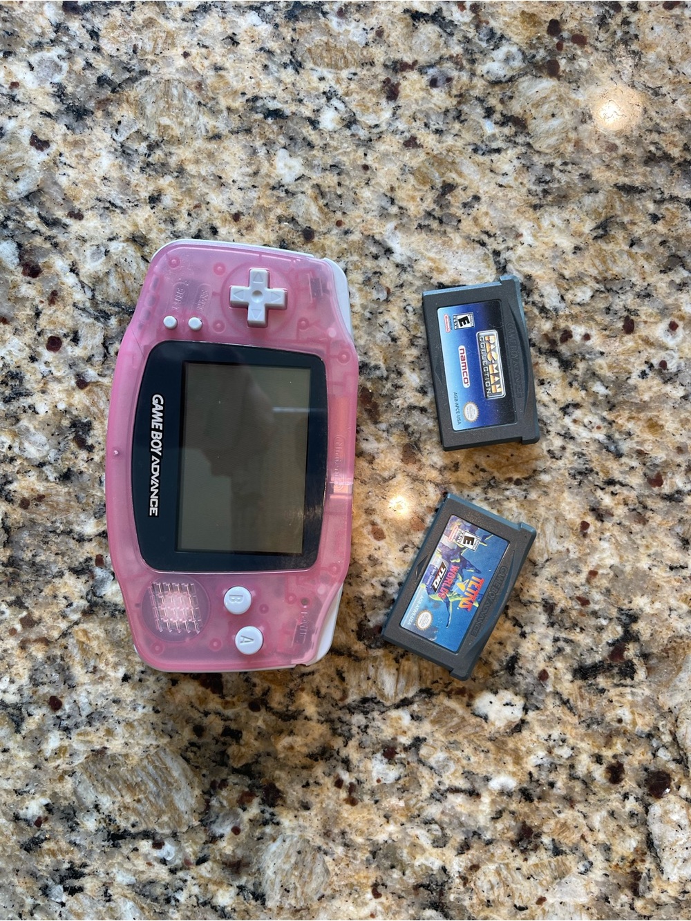 Pink Transparent Game Boy Advance with 2 Game Cartridges